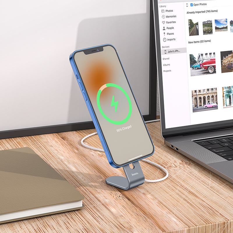 Suport Telefon HOCO PH44, pentru Incarcare Wireless, Max Hold, Aluminiu