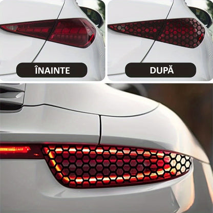 Set 2 folii autoadezive decupate pentru decorarea stopurilor auto, dimensiune 2 x 48 x 30cm, culoare Negru Mat, model HONEYCOMB-1