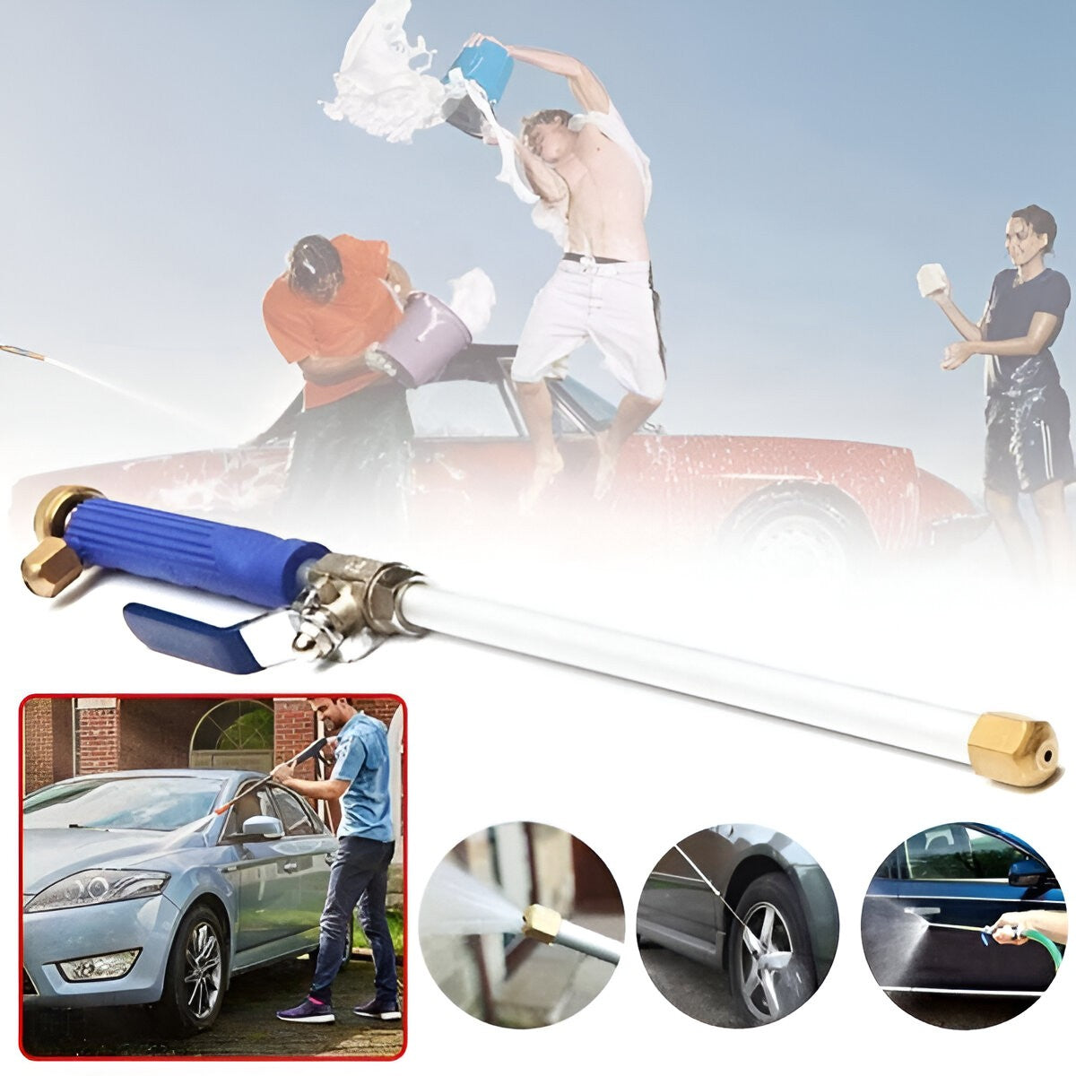 Set Accesoriu cu Presiune Reglabila, Flippy, pentru Furtun, cu Duze si Conector, Pulverizator de Apa, Tija de Stropit, 46.5 cm Lungime, Albastru-4