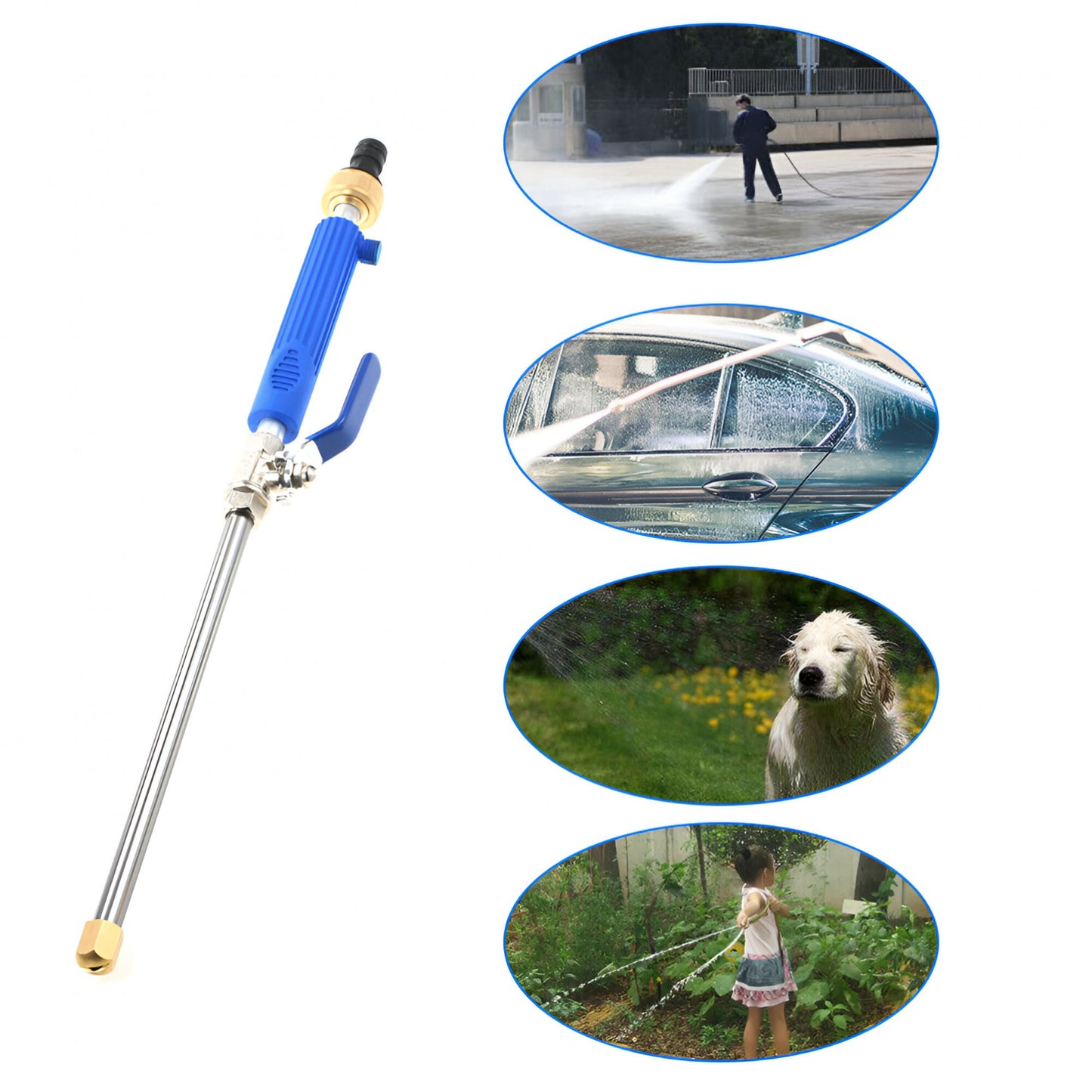 Set Accesoriu cu Presiune Reglabila, Flippy, pentru Furtun, cu Duze si Conector, Pulverizator de Apa, Tija de Stropit, 46.5 cm Lungime, Albastru-6