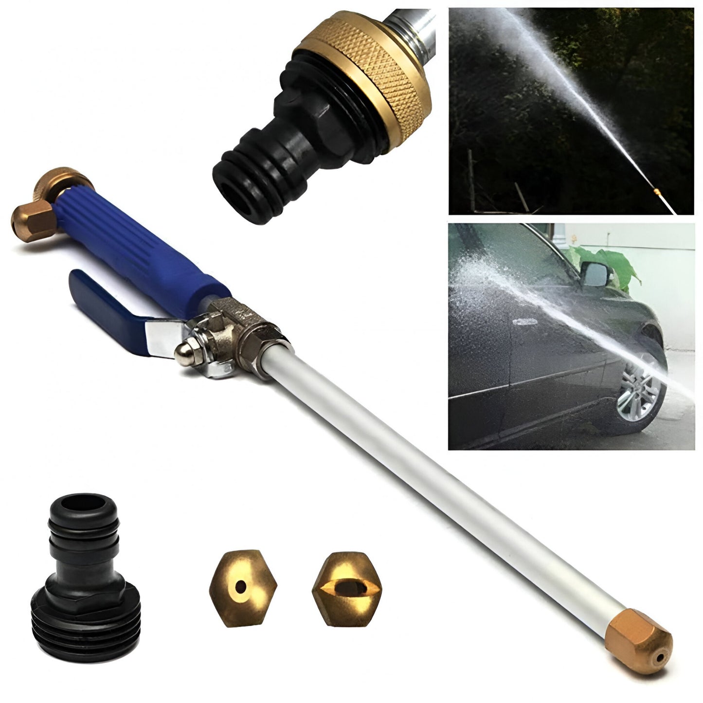 Set Accesoriu cu Presiune Reglabila, Flippy, pentru Furtun, cu Duze si Conector, Pulverizator de Apa, Tija de Stropit, 46.5 cm Lungime, Albastru-9