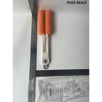 Perie de Curatat Pahare, Cani, Sticle, Flippy, cu Maner Lung si Burete, Accesorii pentru Spalarea Paielor si Capacelor, usor de Agatat, 27.5x11.4x6cm, Alb-1