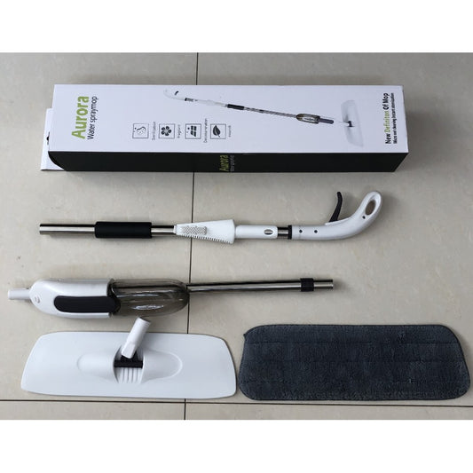 Mop plat, Flippy, cu pulverizator, pentru uz casnic, plastic, rezerva de mop din microfibra, 125x40 cm, Alb/Negru-1