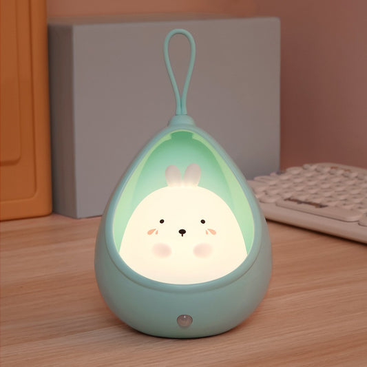 Lampa de veghe portabila cu 2 moduri de functionare Flippy, silicon non-toxic, reincarcabila USB, senzor miscare, albastru, iepuras-0