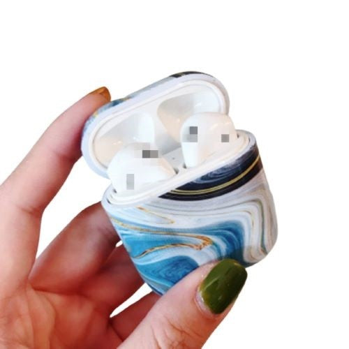 Husa AirPods cu Inel Prindere Marble Albastru-1