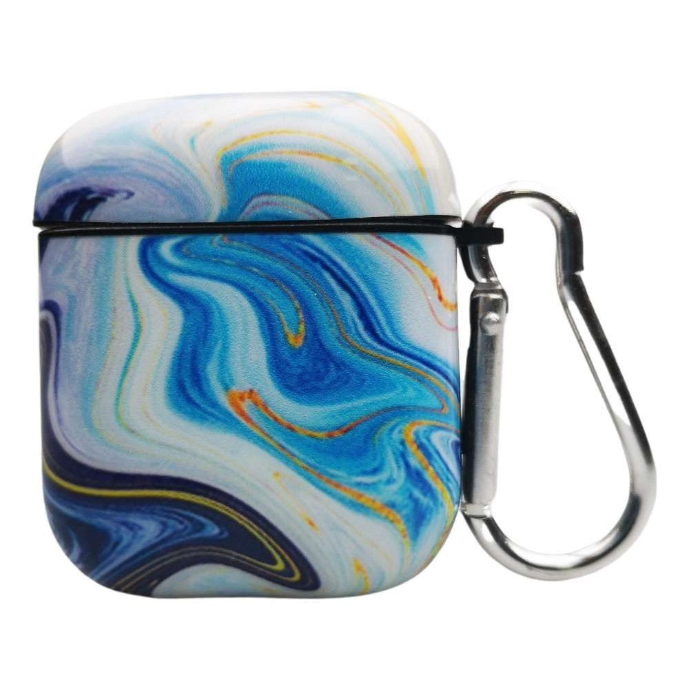 Husa AirPods cu Inel Prindere Marble Albastru-5