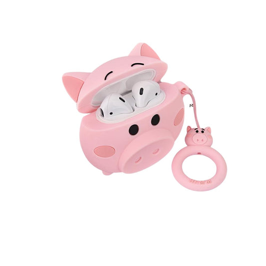 Husa AirPods cu Inel Prindere Porc Roz-1