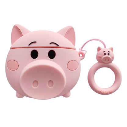 Husa AirPods cu Inel Prindere Porc Roz-3