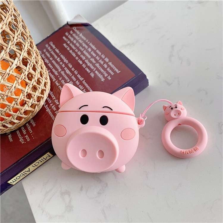 Husa AirPods cu Inel Prindere Porc Roz-5