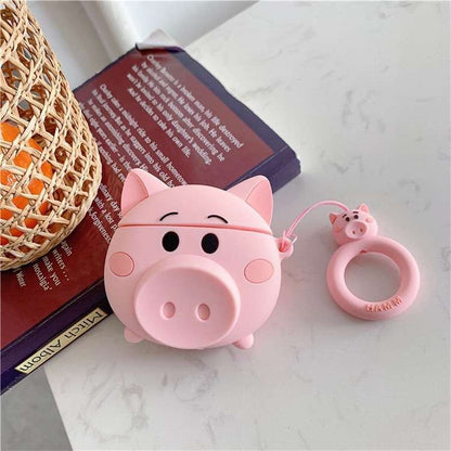 Husa AirPods cu Inel Prindere Porc Roz-6