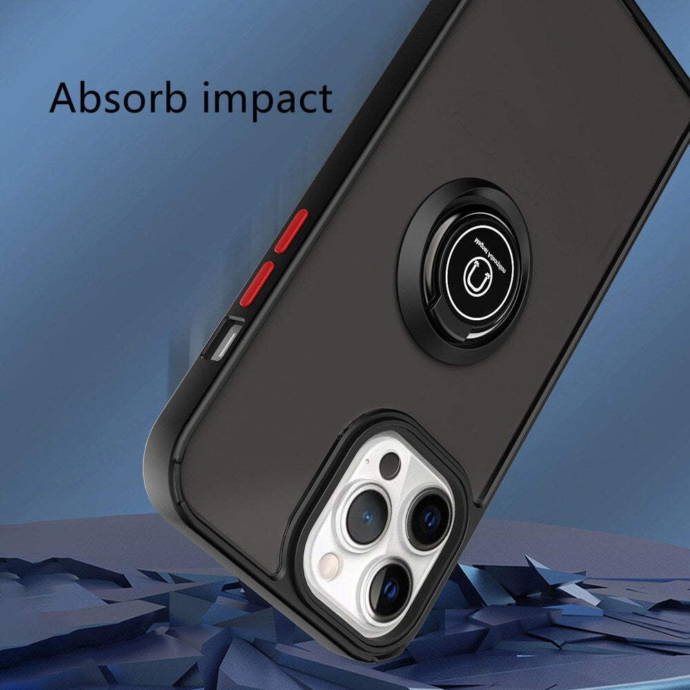 Husa Anti Fall Metal Bracket pentru Apple iPhone 12/ 12 Pro, Rezistenta la socuri, Margini colorate, Cu inel de prindere magnetic, Flippy, Negru-3