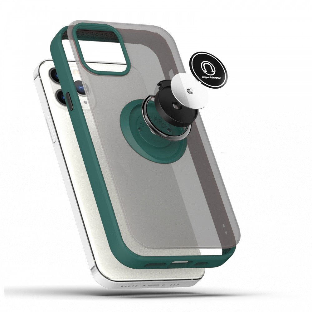 Husa Anti Fall Metal Bracket pentru Apple iPhone 12/ 12 Pro, Rezistenta la socuri, Margini colorate, Cu inel de prindere magnetic, Flippy, Verde-4