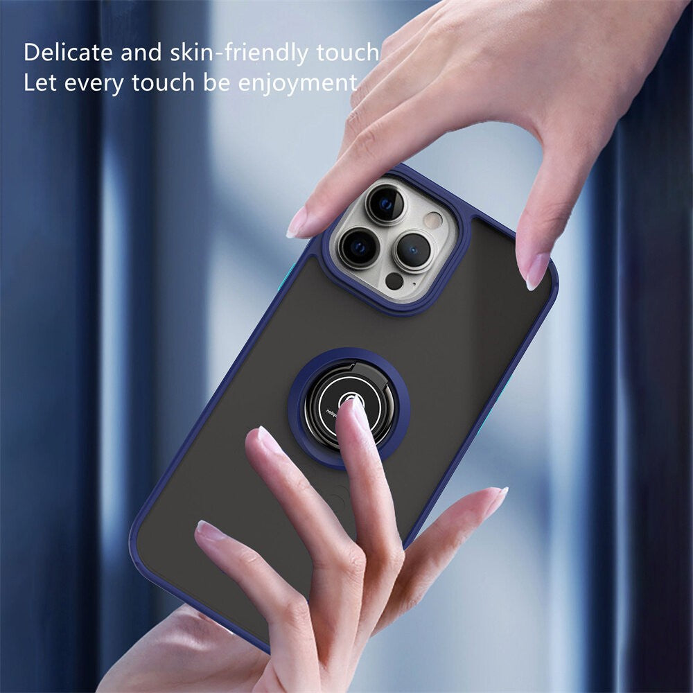 Husa Anti Fall Metal Bracket pentru Apple iPhone 13 Pro, Rezistenta la socuri, Margini colorate, Cu inel de prindere magnetic, Flippy, Albastru-3