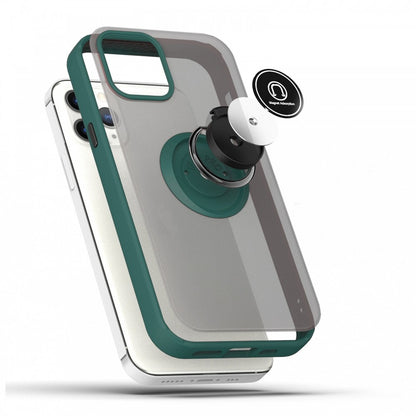 Husa Anti Fall Metal Bracket pentru Apple iPhone 13 Pro, Rezistenta la socuri, Margini colorate, Cu inel de prindere magnetic, Flippy, Verde-4