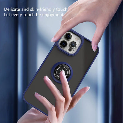 Husa Anti Fall Metal Bracket pentru Apple iPhone 14 Pro Max, Rezistenta la socuri, Margini colorate, Cu inel de prindere magnetic, Flippy, Albastru-3