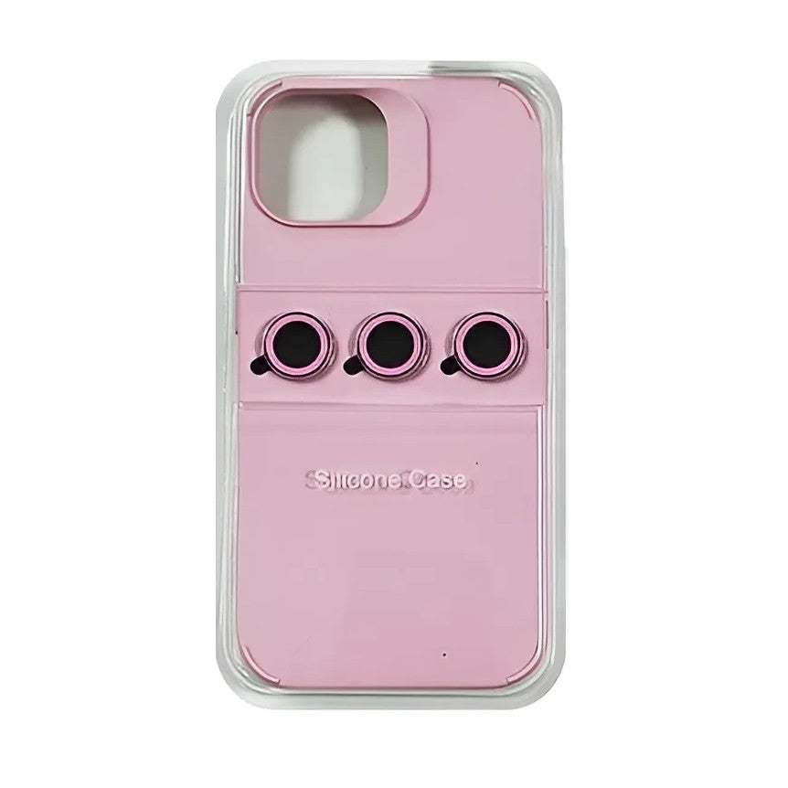 Husa Apple iPhone 13, Flippy, din Silicon Lichid, Interior din Microfibra, Lentile Fosforescente de Protectie Camera, Anti Amprenta, Rezistenta la Socuri, Roz-1