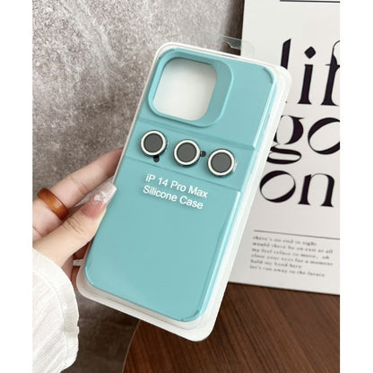 Husa Apple iPhone 14 Pro, Flippy, din Silicon Lichid, Interior din Microfibra, Lentile Fosforescente de Protectie Camera, Anti Amprenta, Rezistenta la Socuri, Bleu-1