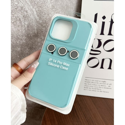 Husa Apple iPhone 14 Pro, Flippy, din Silicon Lichid, Interior din Microfibra, Lentile Fosforescente de Protectie Camera, Anti Amprenta, Rezistenta la Socuri, Bleu-1