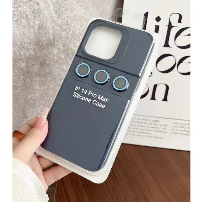 Husa Apple iPhone 14 Pro Max, Flippy, din Silicon Lichid, Interior din Microfibra, Lentile Fosforescente de Protectie Camera, Anti Amprenta, Rezistenta la Socuri, Albastru Marin-3