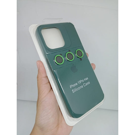 Husa Apple iPhone 14 Pro Max, Flippy, din Silicon Lichid, Interior din Microfibra, Lentile Fosforescente de Protectie Camera, Anti Amprenta, Rezistenta la Socuri, Verde-1