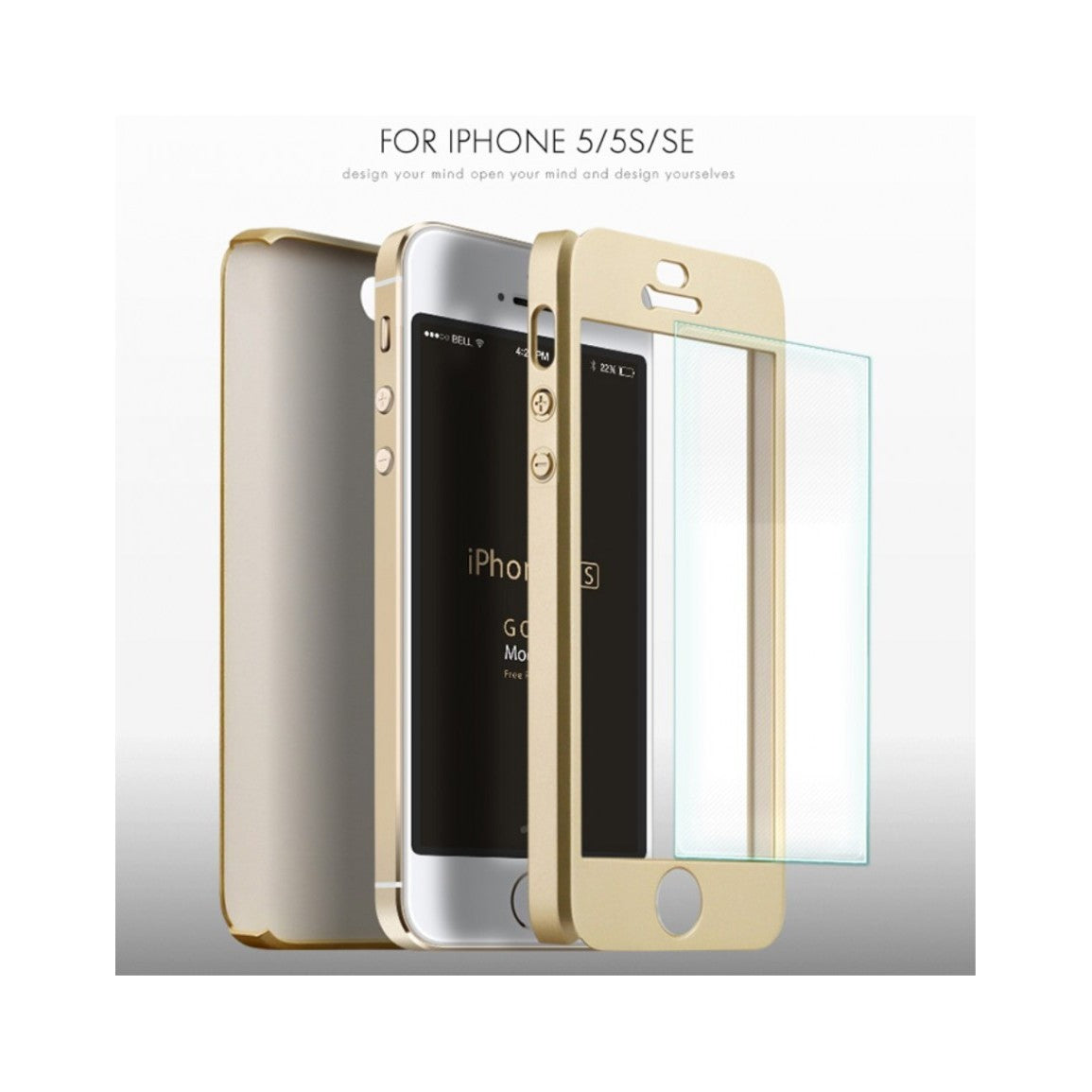 Husa Apple iPhone 5/5S/SE IPAKY Full Cover 360 Auriu cu Folie Cadou-2