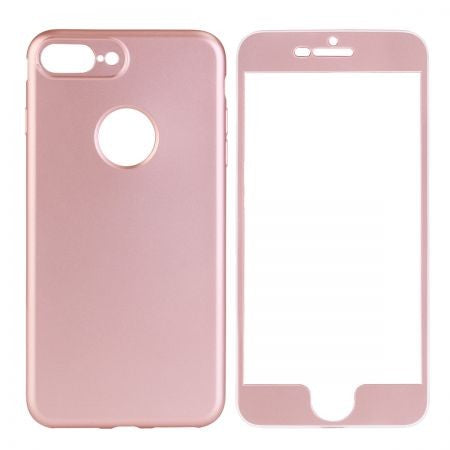 Husa Apple iPhone 6 Plus Full Silicone 360 Roz Auriu + Folie de protectie-2