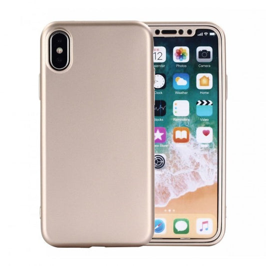 Husa Apple iPhone 7 Full Silicone 360 Auriu + Folie de protectie-1