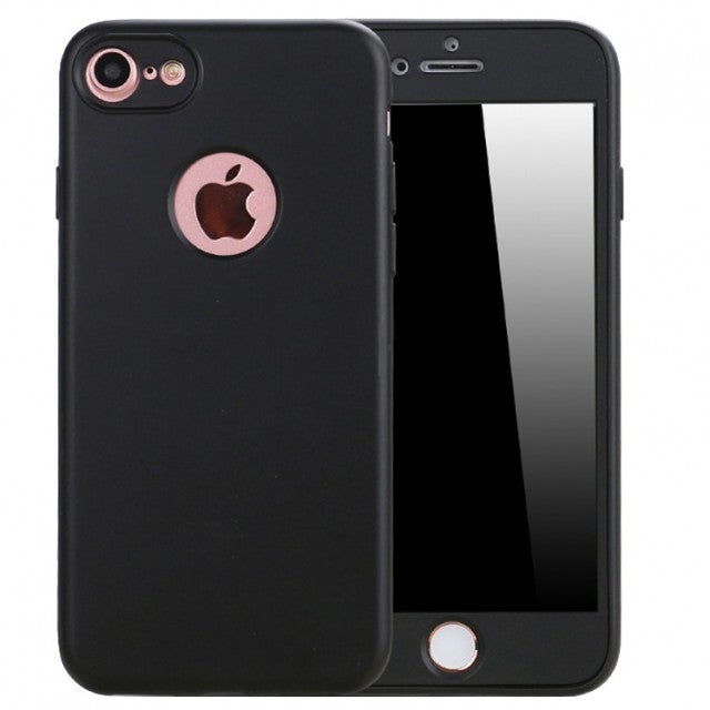 Husa Apple iPhone 7 Full Silicone 360 Negru + Folie de protectie-2