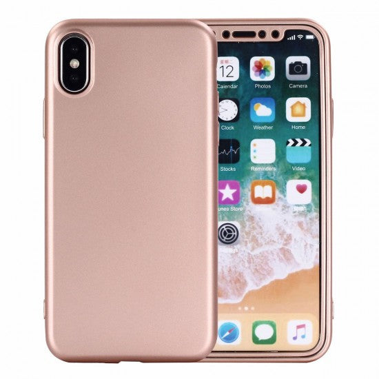 Husa Apple iPhone 7 Full Silicone 360 Roz Auriu + Folie de protectie-1