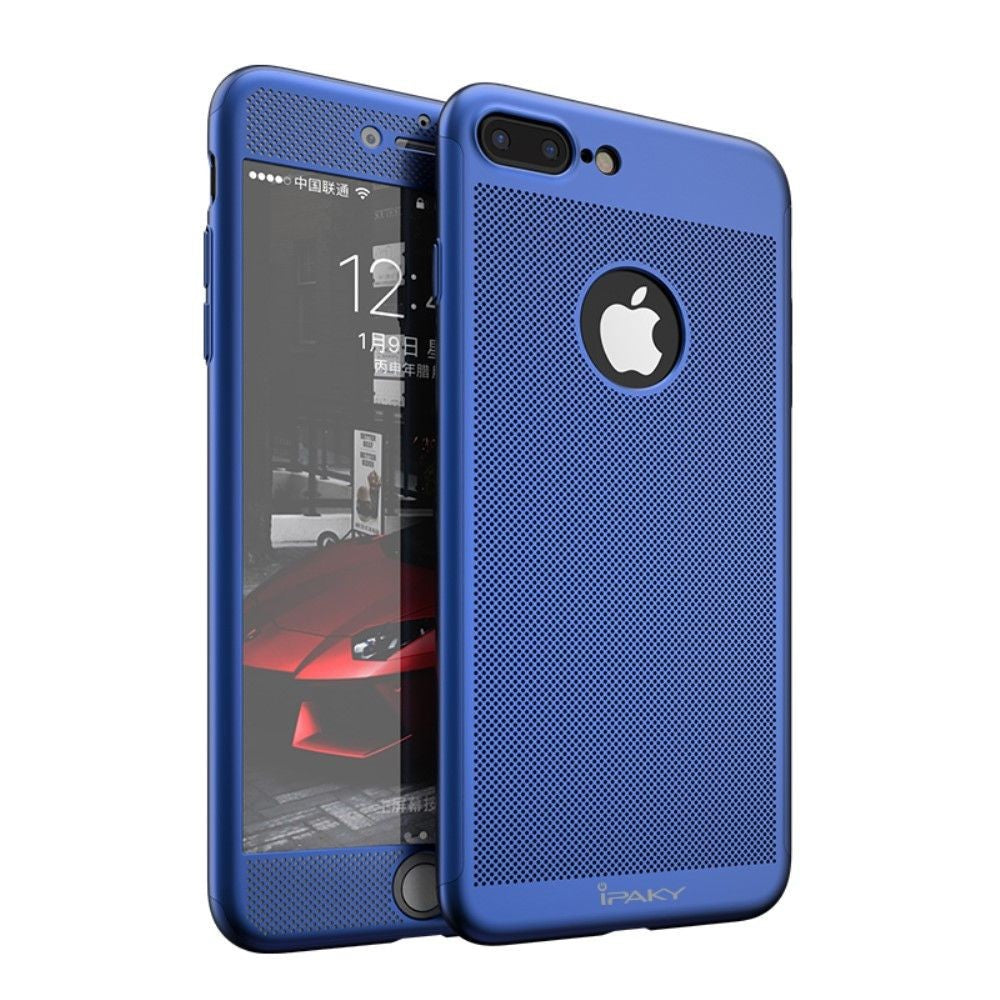 Husa Apple iPhone 7 Plus IPAKY Full Cover 360 Air cu Gauri Albastru + Folie Sticla-1