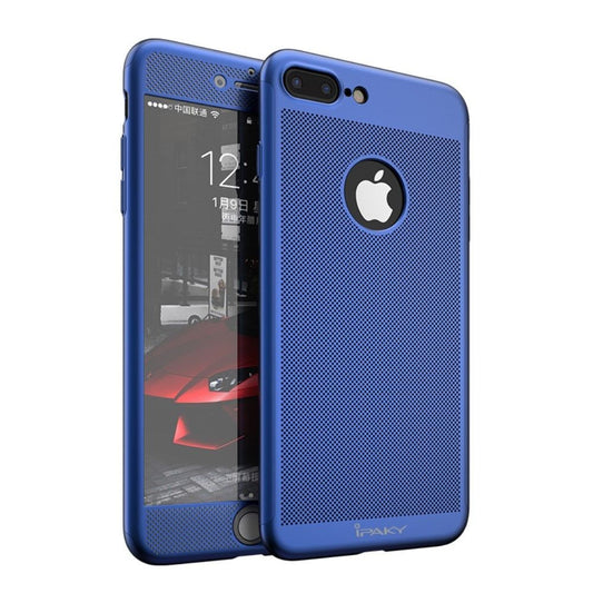 Husa Apple iPhone 7 Plus IPAKY Full Cover 360 Air cu Gauri Albastru + Folie Sticla-1