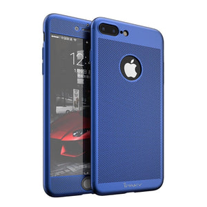 Husa Apple iPhone 7 Plus IPAKY Full Cover 360 Air cu Gauri Albastru + Folie Sticla-0