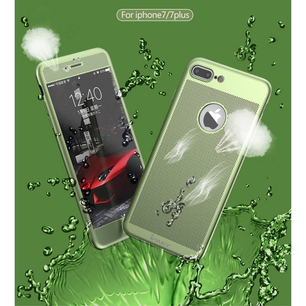 Husa Apple iPhone 7 Plus IPAKY Full Cover 360 Air cu Gauri Verde + Folie Sticla-3