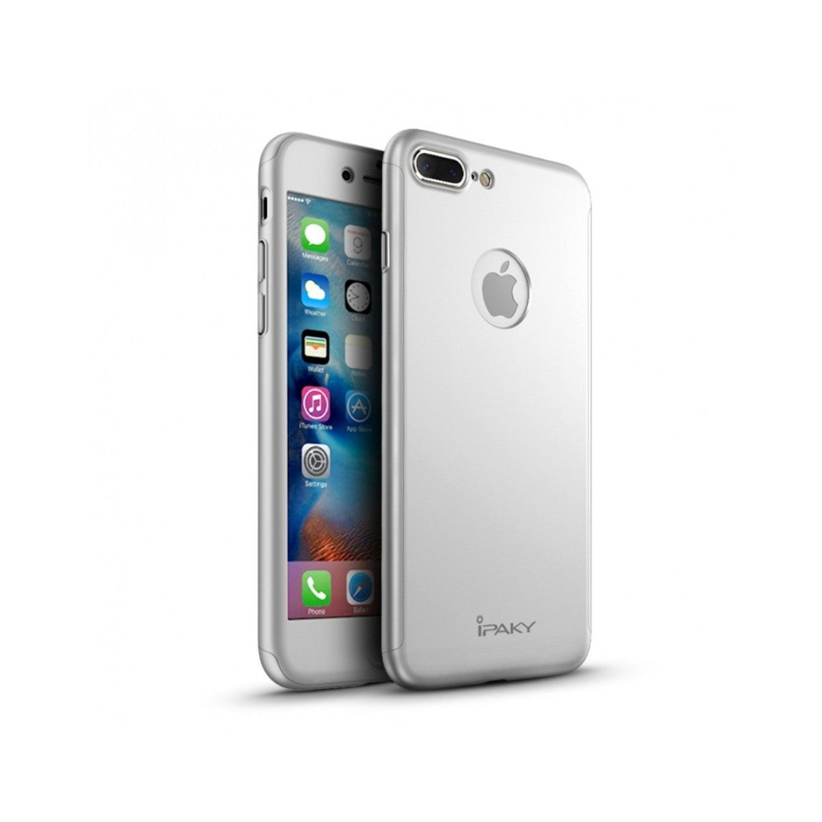 Husa Apple iPhone 7 Plus IPAKY Full Cover 360 Argintiu + Folie Cadou-2