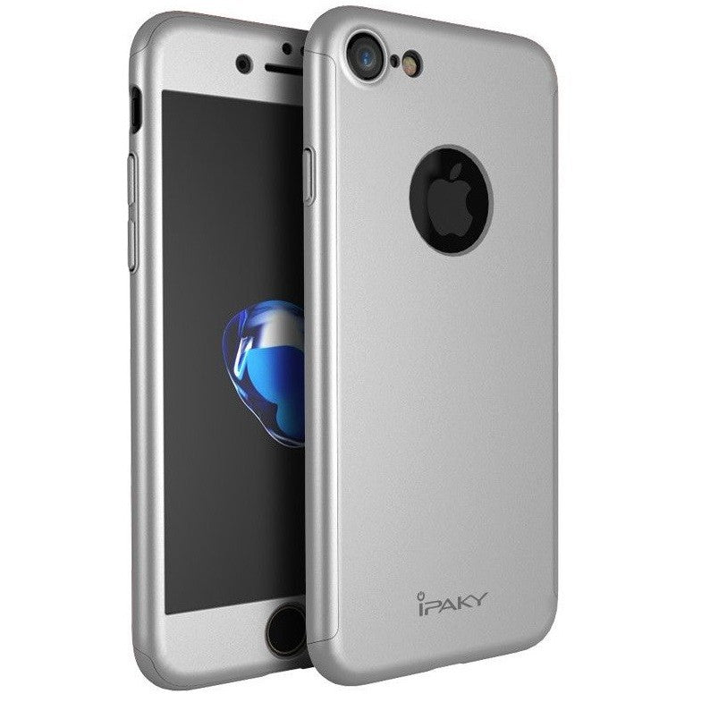 Husa Apple iPhone 7 Plus IPAKY Full Cover 360 Argintiu + Folie Cadou-4