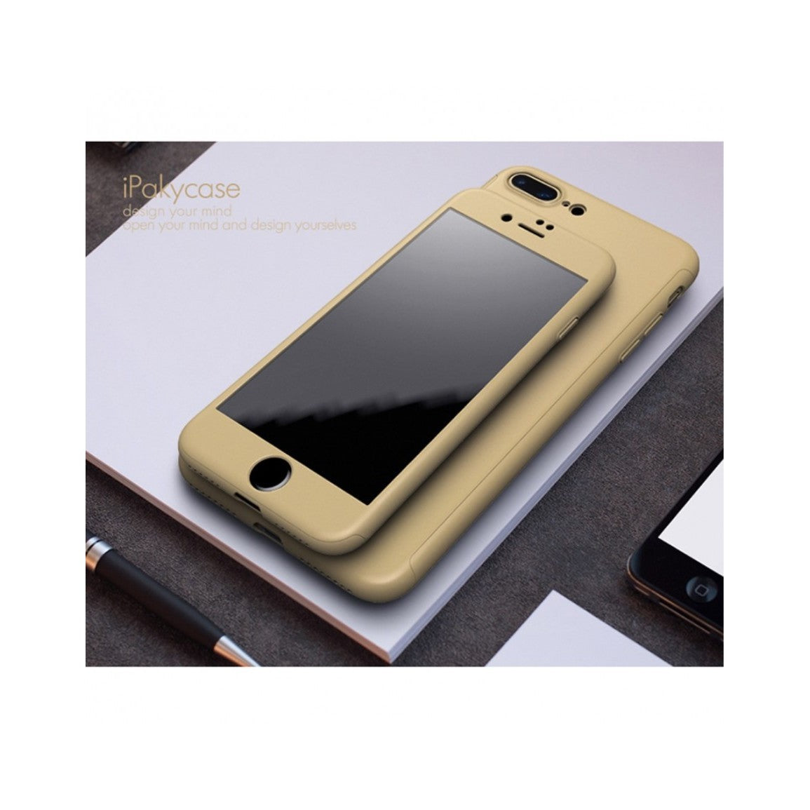 Husa Apple iPhone 7 Plus IPAKY Full Cover 360 Auriu + Folie Cadou-2