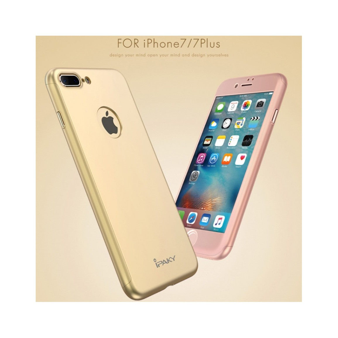 Husa Apple iPhone 7 Plus IPAKY Full Cover 360 Auriu + Folie Cadou-5
