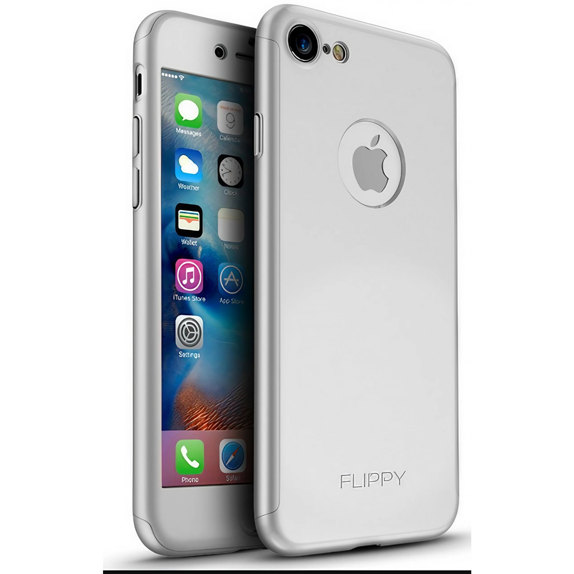 Husa de protectie Flippy Premium Full Cover 360 pentru Apple iPhone 7 Argintiu cu Folie sticla inclusa-2