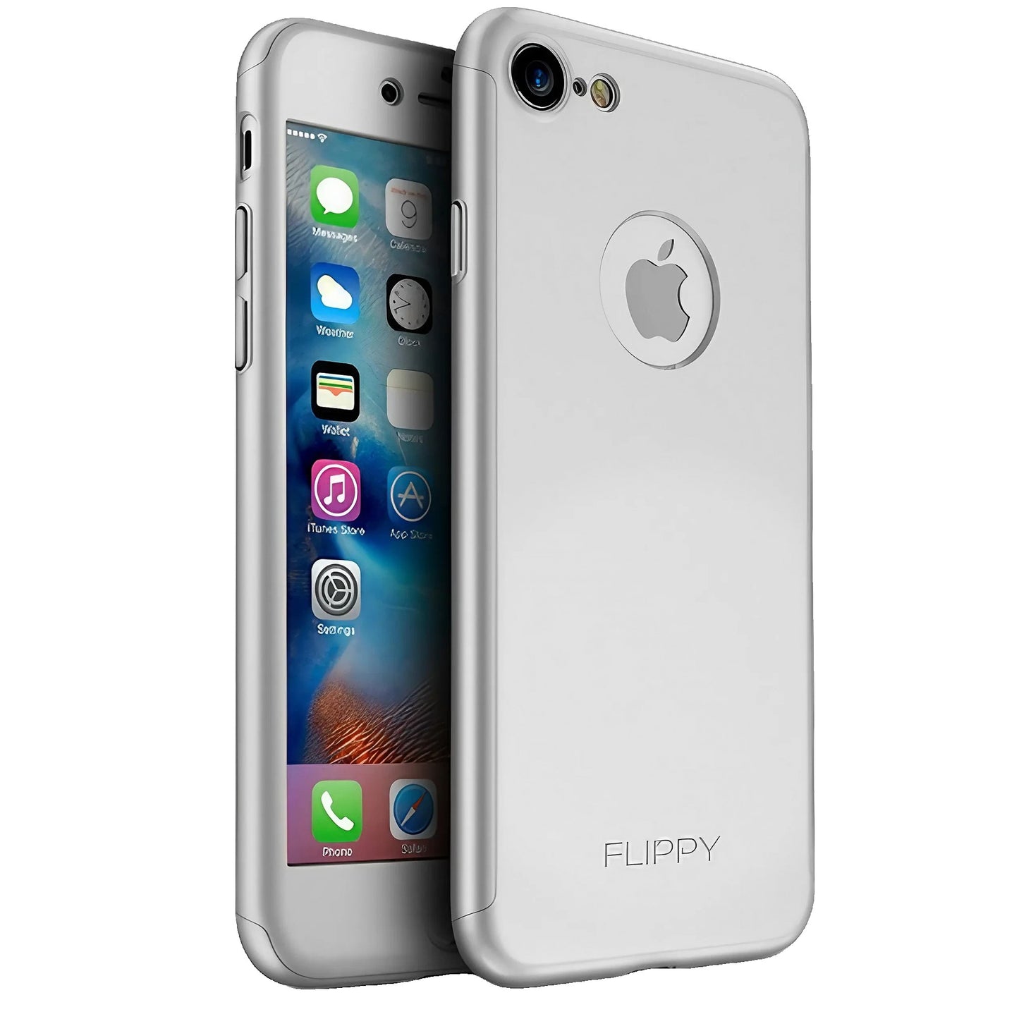 Husa de protectie Flippy Premium Full Cover 360 pentru Apple iPhone 7 Argintiu cu Folie sticla inclusa-0