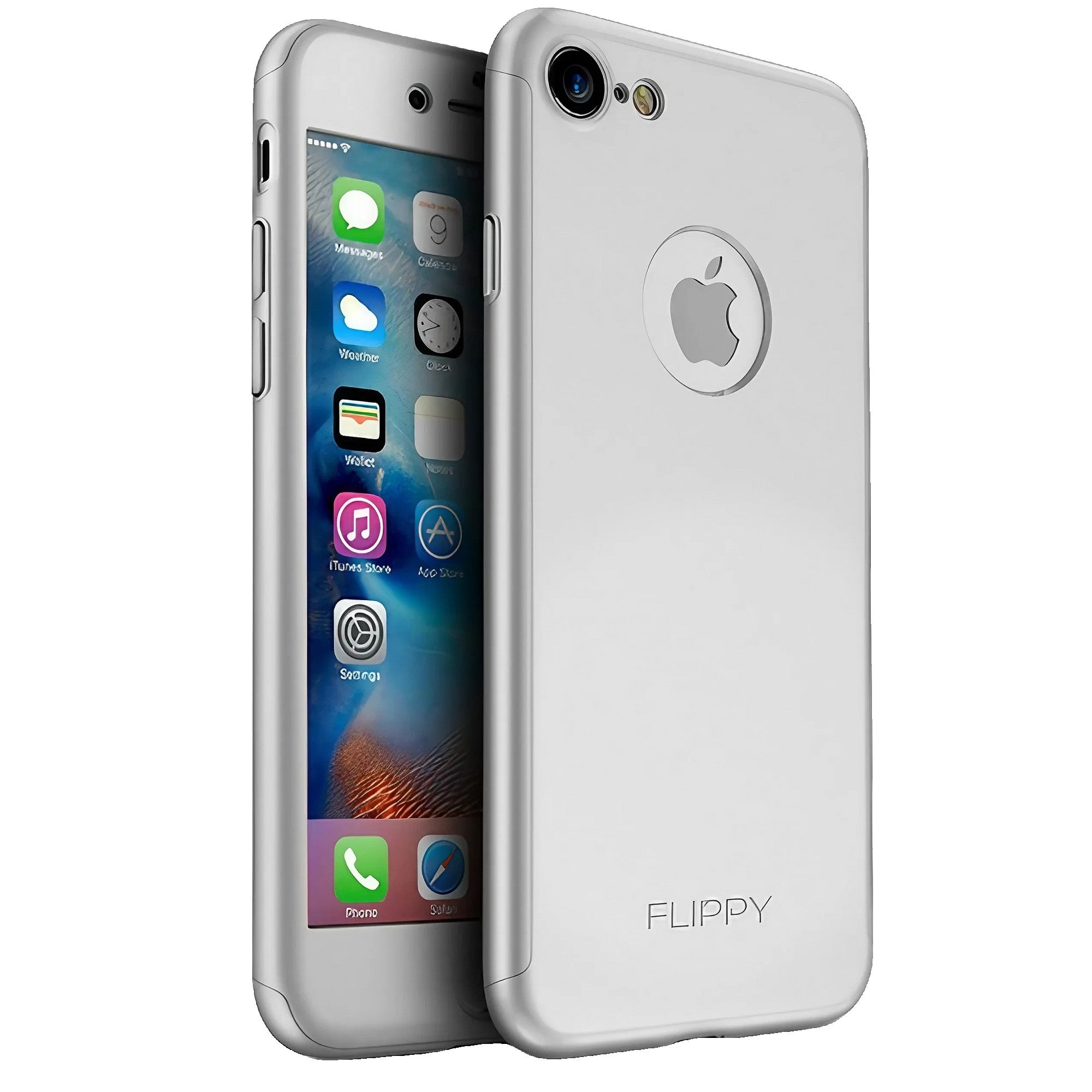 Husa de protectie Flippy Premium Full Cover 360 pentru Apple iPhone 7 Argintiu cu Folie sticla inclusa-0