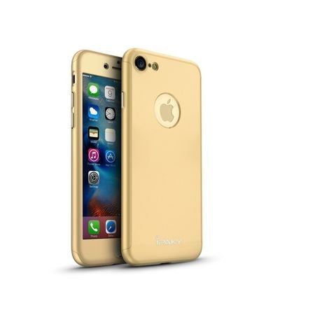 Husa Apple iPhone 8 IPAKY Full Cover 360 Auriu + Folie Cadou-3
