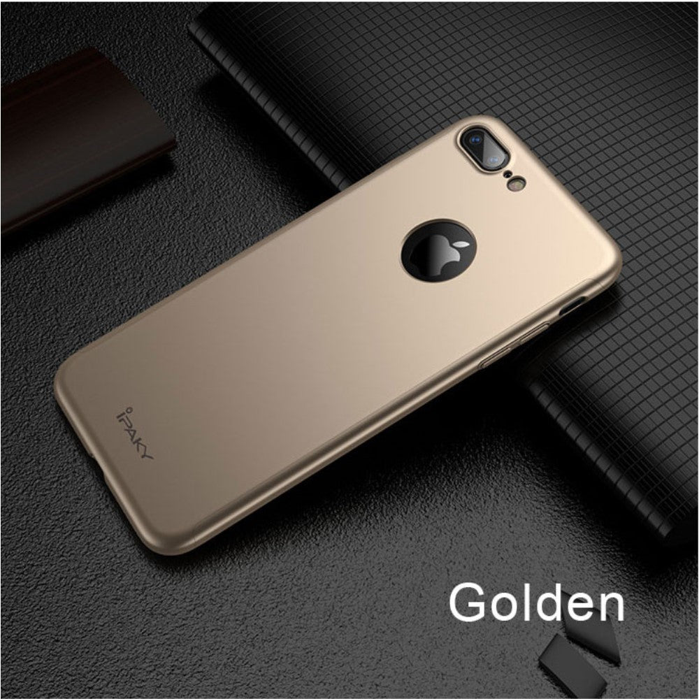 Husa Apple iPhone 8 Plus IPAKY Full Cover 360 Auriu + Folie Cadou-3