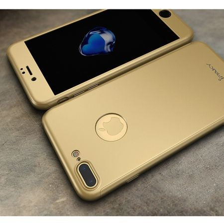 Husa Apple iPhone 8 Plus IPAKY Full Cover 360 Auriu + Folie Cadou-10