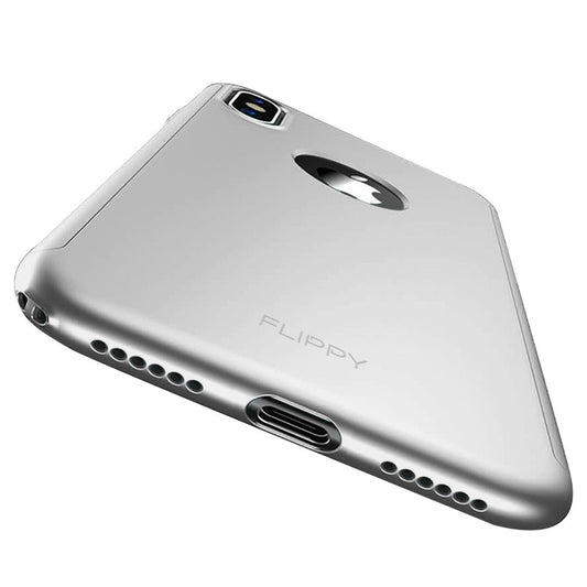 Set Husa si Folie de Protectie, Flippy, Compatibila cu Apple iPhone X, Full Cover 360°, Plastic + Sticla, Argintiu-1