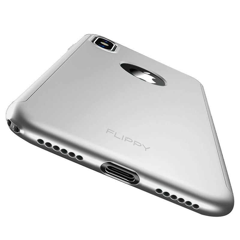 Set Husa si Folie de Protectie, Flippy, Compatibila cu Apple iPhone X, Full Cover 360°, Plastic + Sticla, Argintiu-1