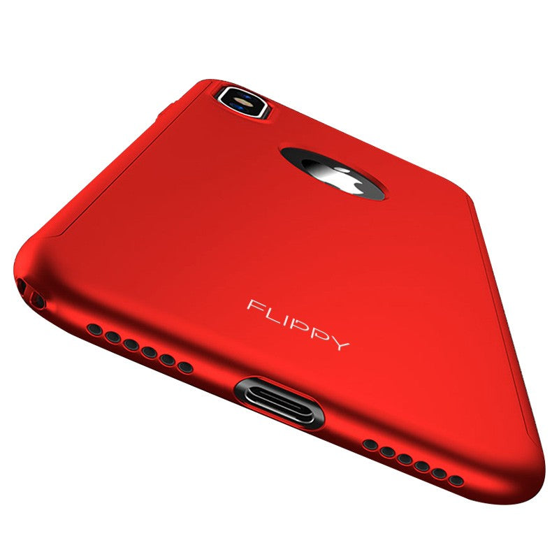 Set Husa si Folie de Protectie, Flippy, Compatibila cu Apple iPhone X, Full Cover 360°, Plastic + Sticla, Rosu-2