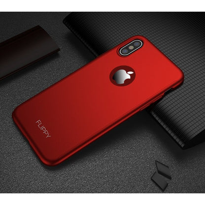 Set Husa si Folie de Protectie, Flippy, Compatibila cu Apple iPhone X, Full Cover 360°, Plastic + Sticla, Rosu-4