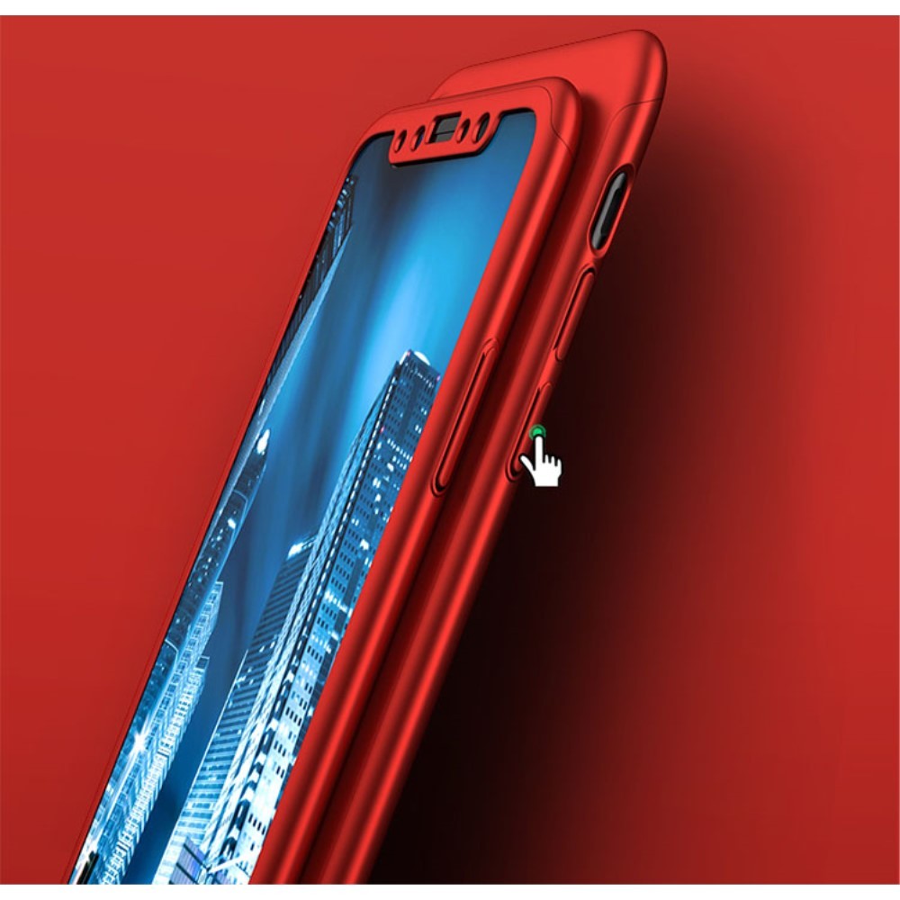 Set Husa si Folie de Protectie, Flippy, Compatibila cu Apple iPhone X, Full Cover 360°, Plastic + Sticla, Rosu-5
