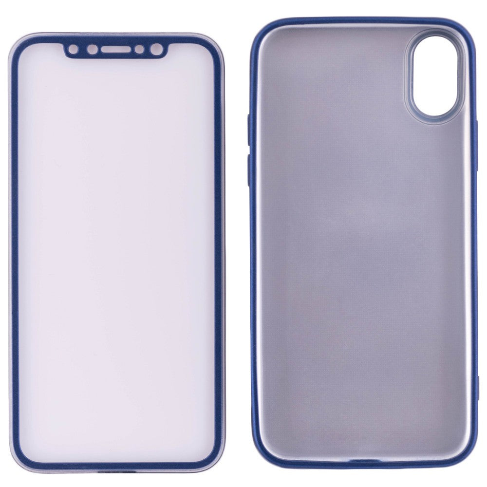 Husa Apple iPhone X Full Silicone 360 Albastru + Folie de protectie-2