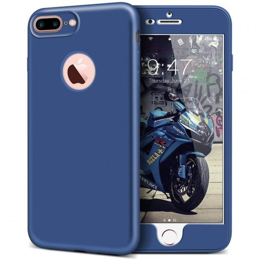 Husa Apple iPhone X Full Silicone 360 Albastru + Folie de protectie-0